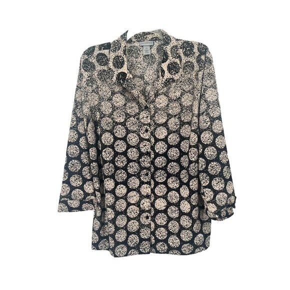 Catherines Geometric Print Button Down Shirt Collared Black Tan Sz 1X - Picture 1 of 6